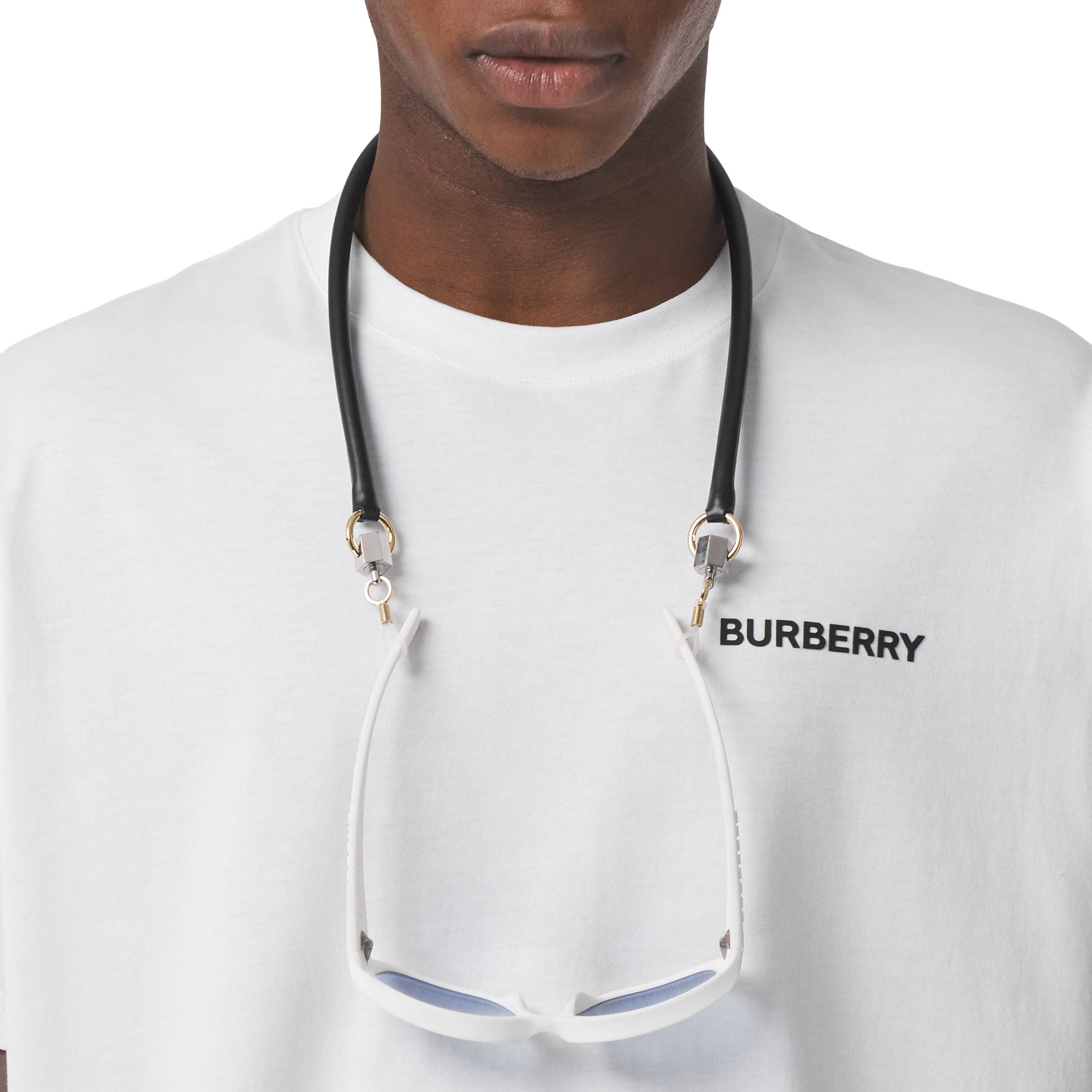 Cordon à lunettes en cuir avec détail métallique - Black