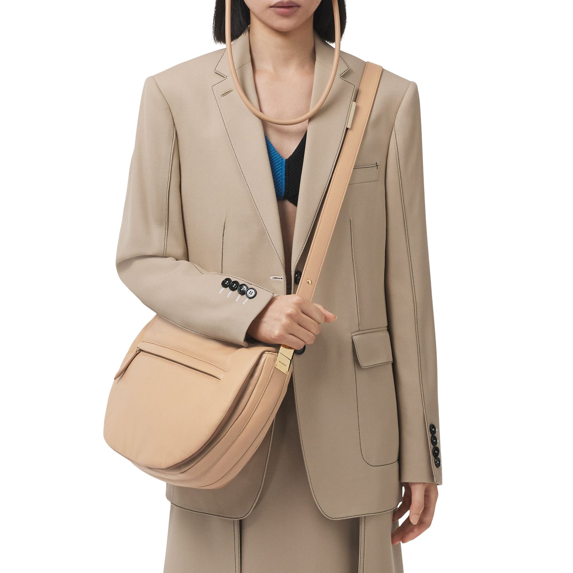 Sac Olympia extra-large en cuir d'agneau plongé - Cool Beige