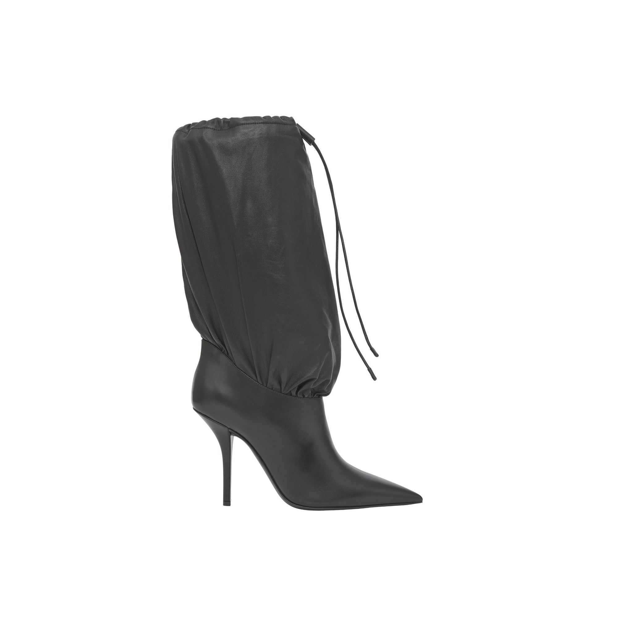 Bottes à cordon de serrage en cuir et cuir d'agneau plongé - Black