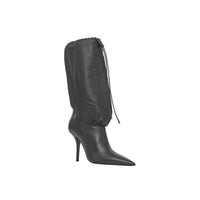 Bottes à cordon de serrage en cuir et cuir d'agneau plongé - Black