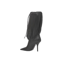 Bottes à cordon de serrage en cuir et cuir d'agneau plongé - Black