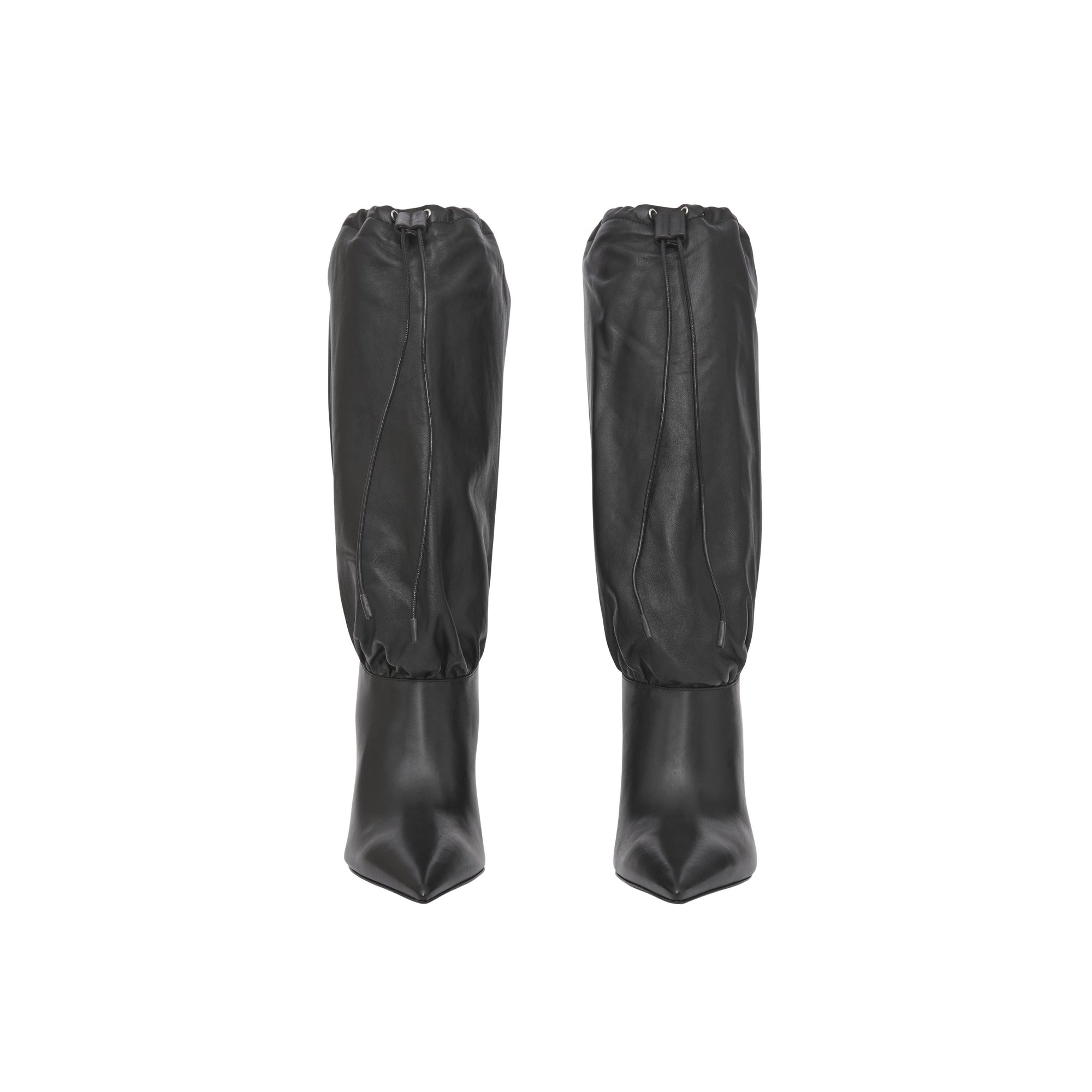 Bottes à cordon de serrage en cuir et cuir d'agneau plongé - Black