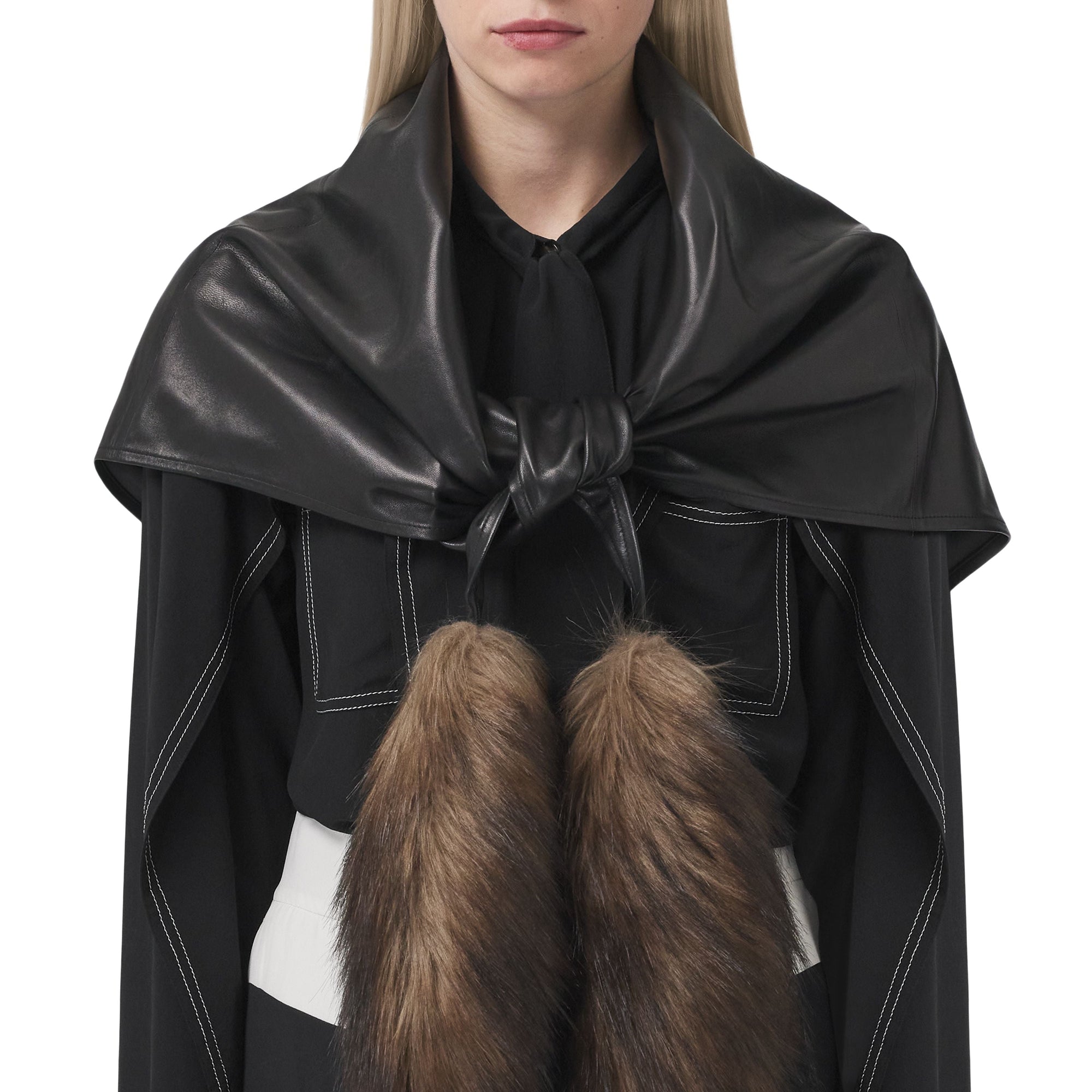 Bandana doublé de soie avec fausse fourrure - Black