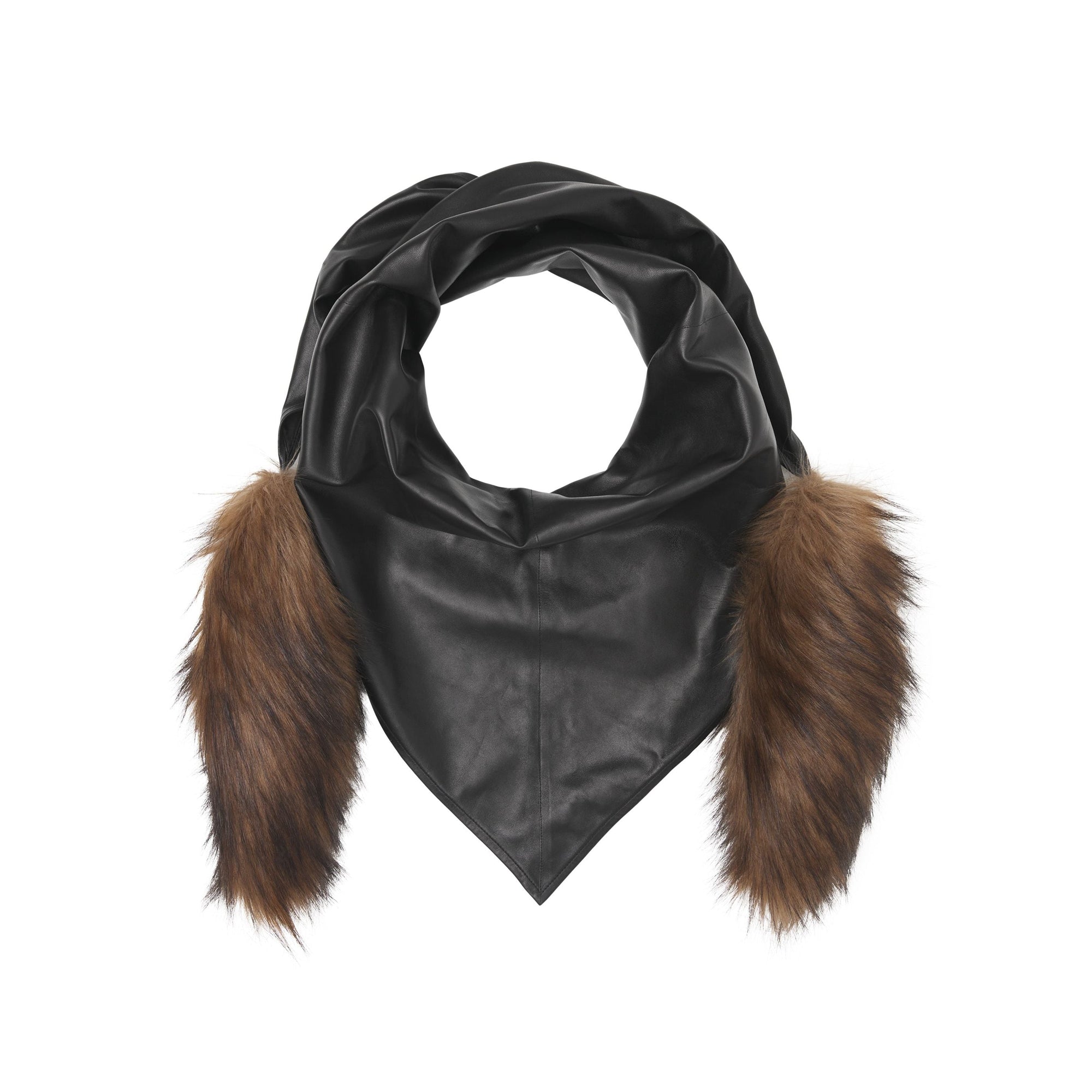 Bandana doublé de soie avec fausse fourrure - Black