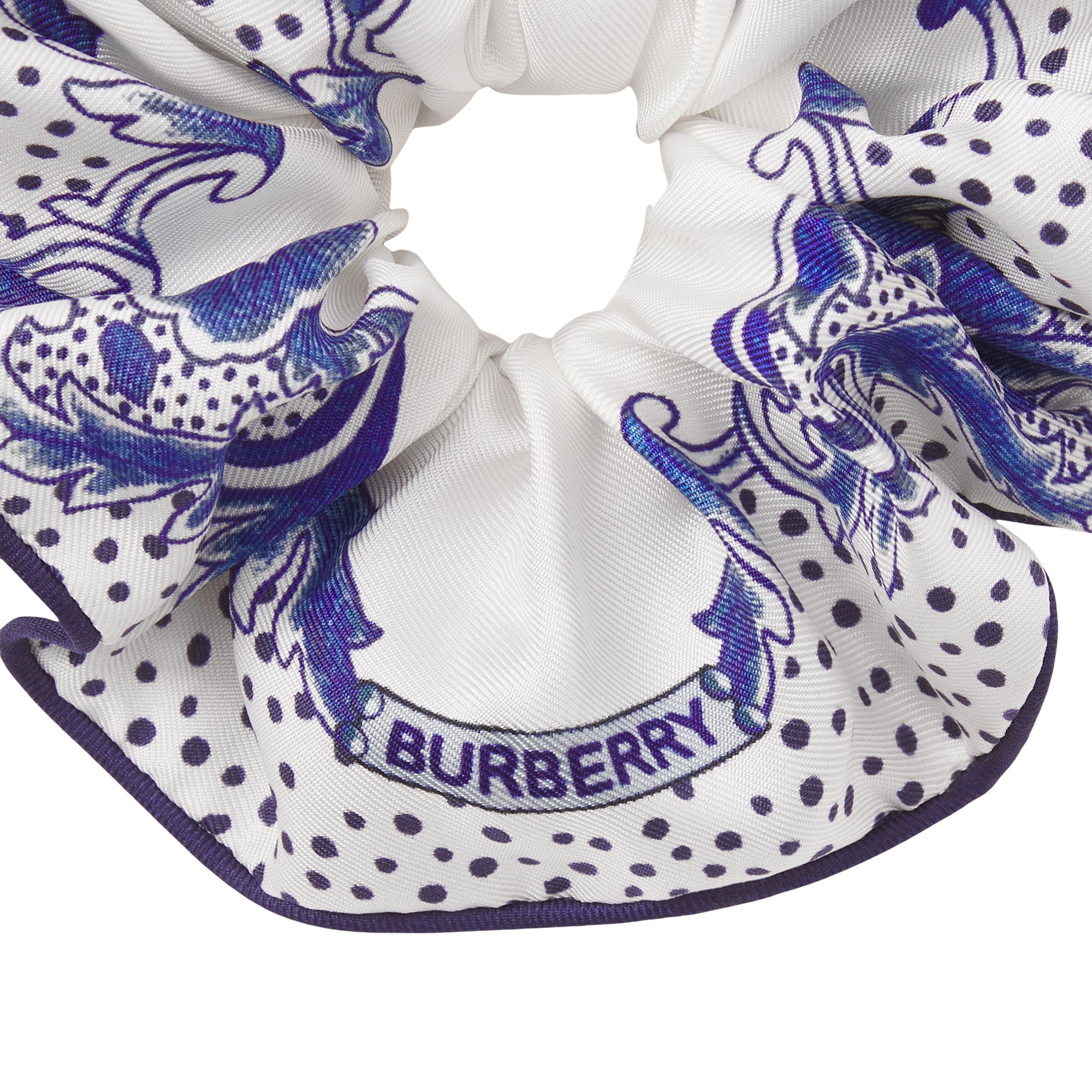 Chouchou en soie à imprimé céramique - Pale Indigo
