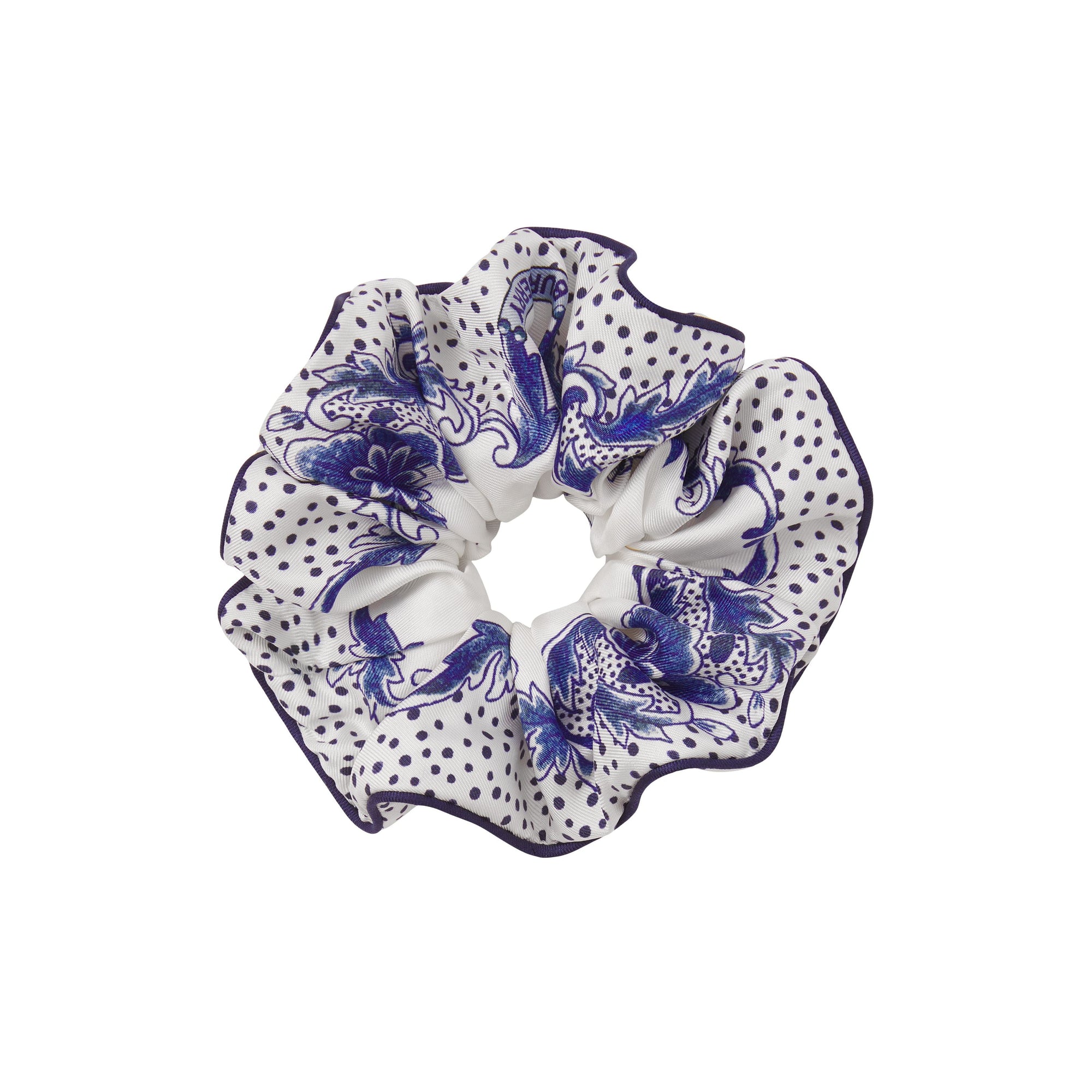 Chouchou en soie à imprimé céramique - Pale Indigo