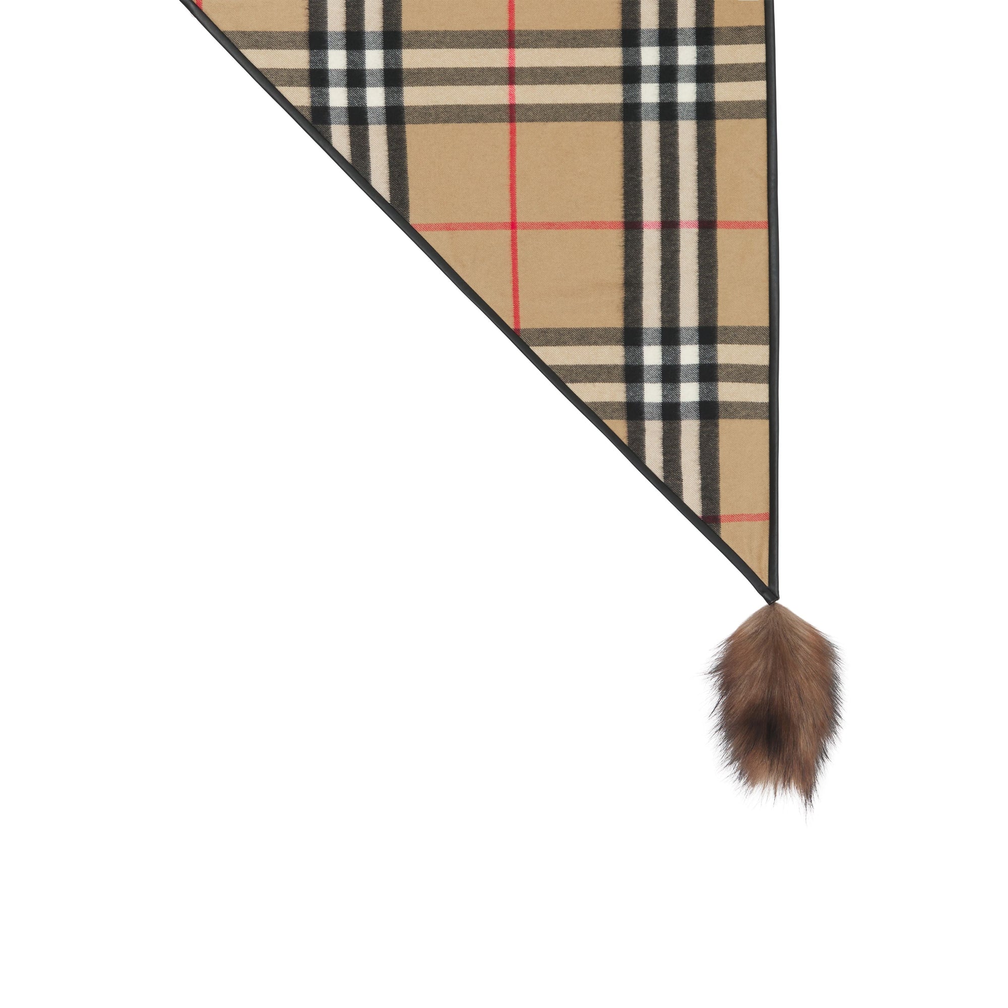 Bandana en cachemire check avec fausse fourrure - Archive Beige