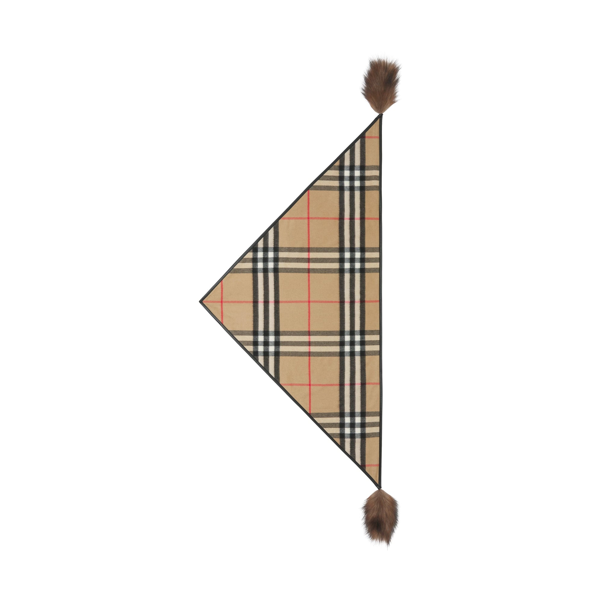 Bandana en cachemire check avec fausse fourrure - Archive Beige