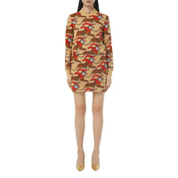 Pull en jacquard de laine technique avec tigre - Honey Beige