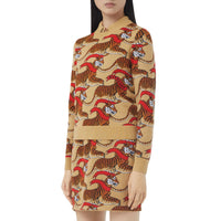 Pull en jacquard de laine technique avec tigre - Honey Beige