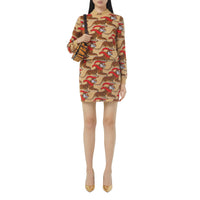 Pull en jacquard de laine technique avec tigre - Honey Beige