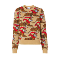 Pull en jacquard de laine technique avec tigre - Honey Beige