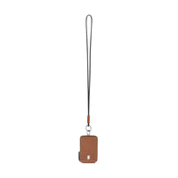 Porte-cartes en cuir grainé avec lanière - Tan