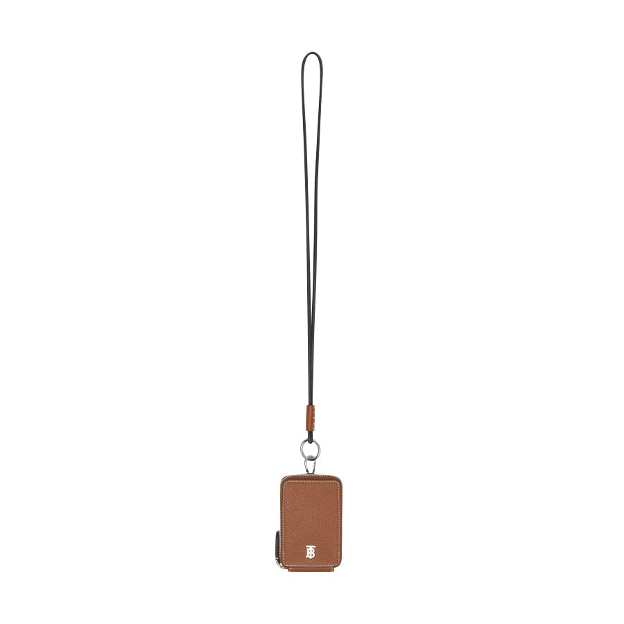 Porte-cartes en cuir grainé avec lanière - Tan