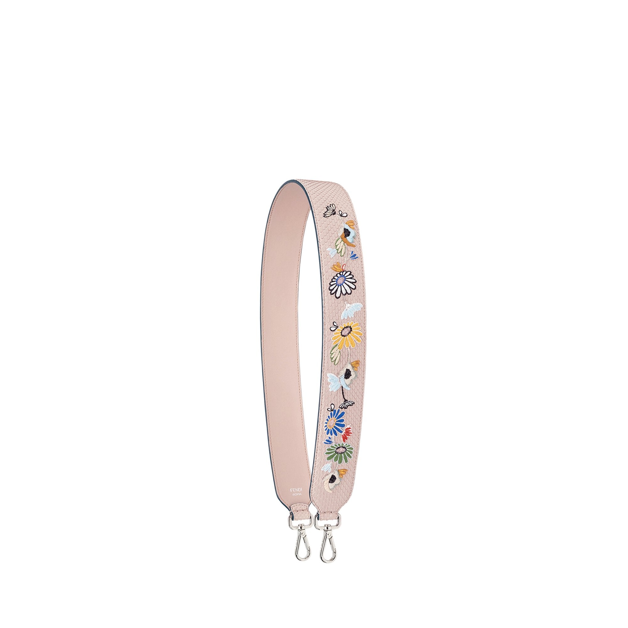 Bandoulière de sac Strap You flower en python - Rose