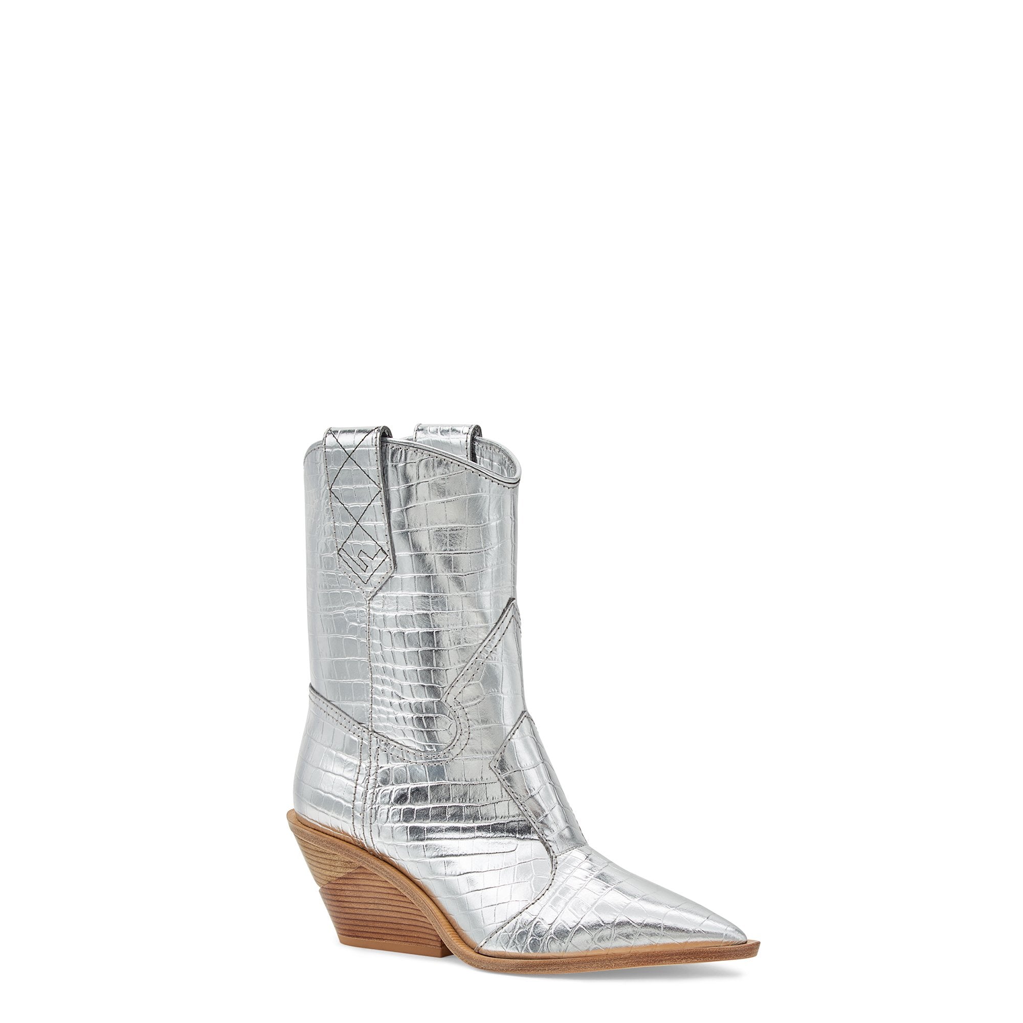 Santiags pointues en cuir - Argent