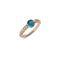 Bague M'Ama Non M'Ama en Or Rose 18K & Topaze Bleue London et Diamant Brun