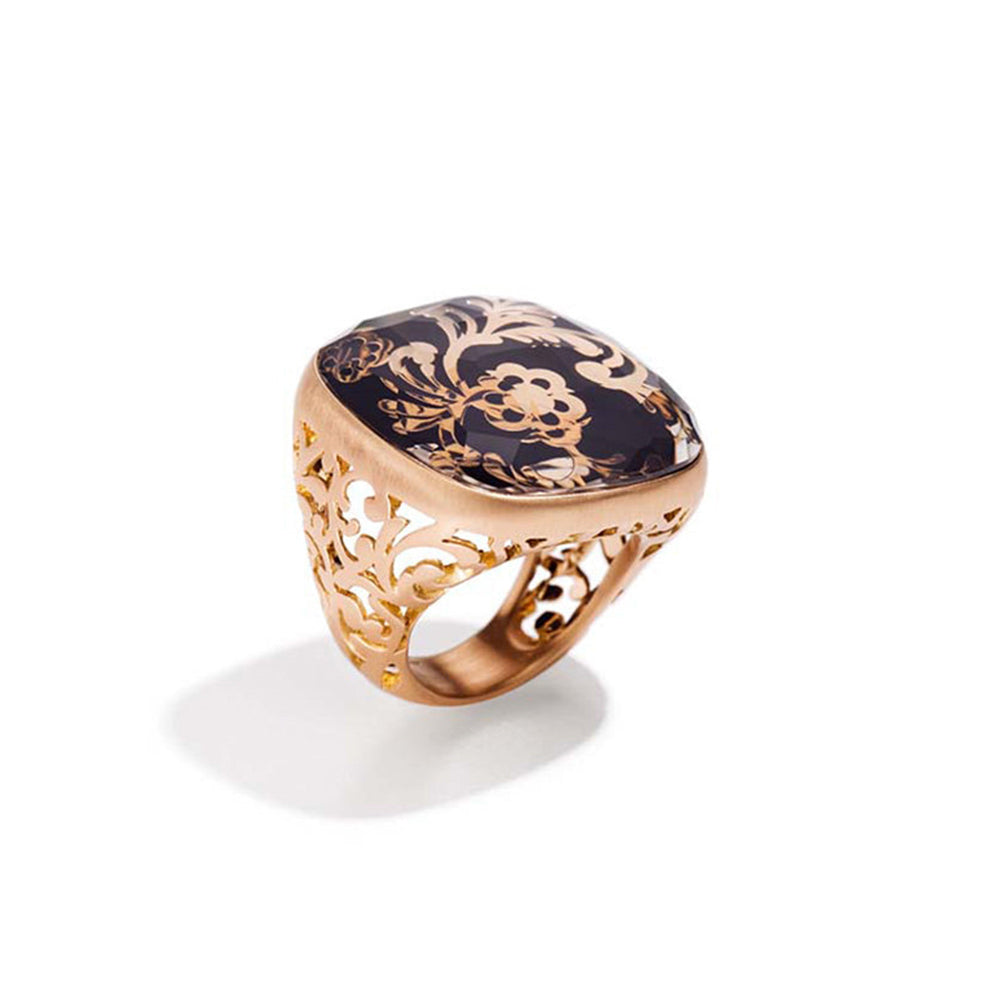 Bague Victoria en Or Rose 18K & Pierre de jais et Cristal de Roche