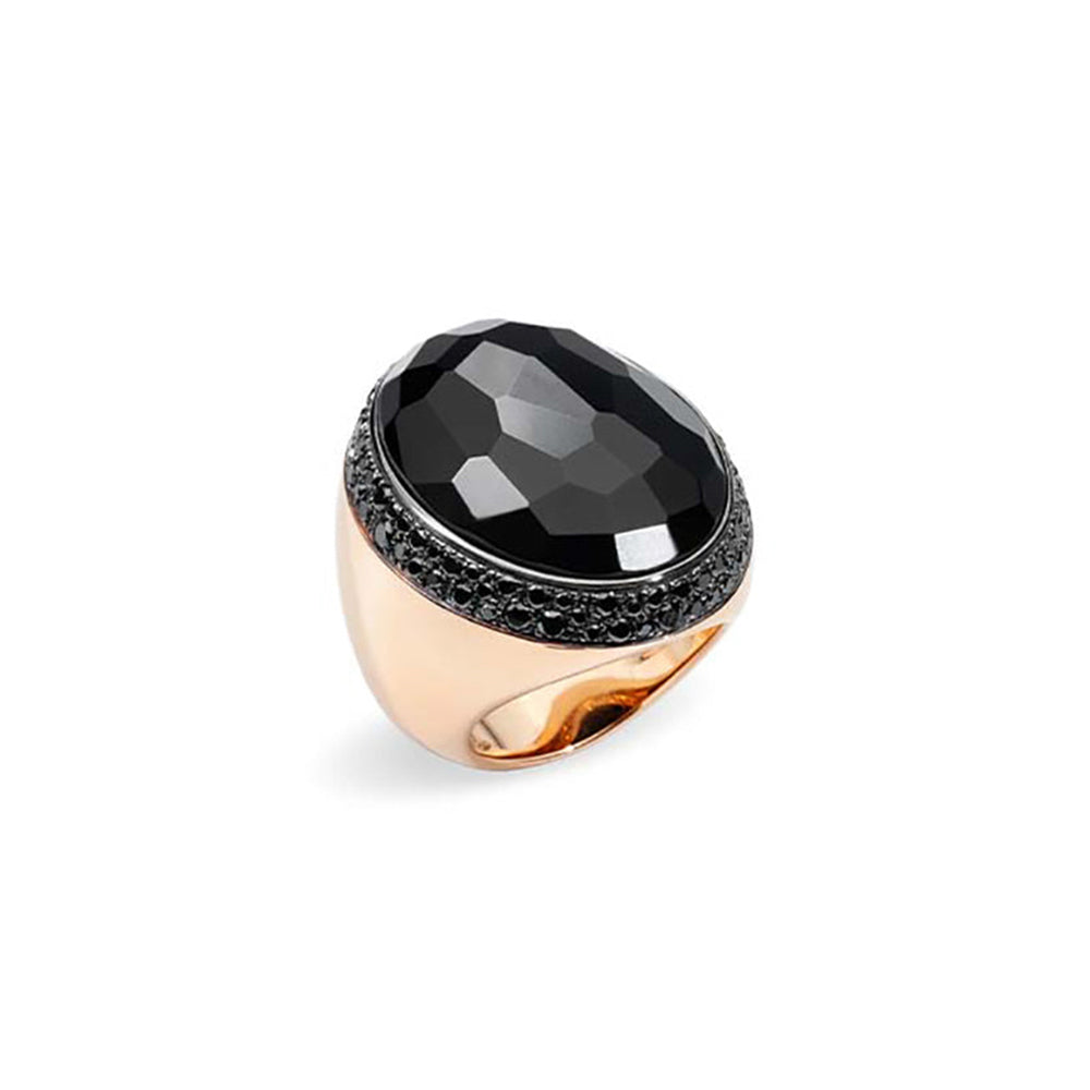 Bague Victoria en Or Rose 18K & Diamant Noir et Pierre de Jais
