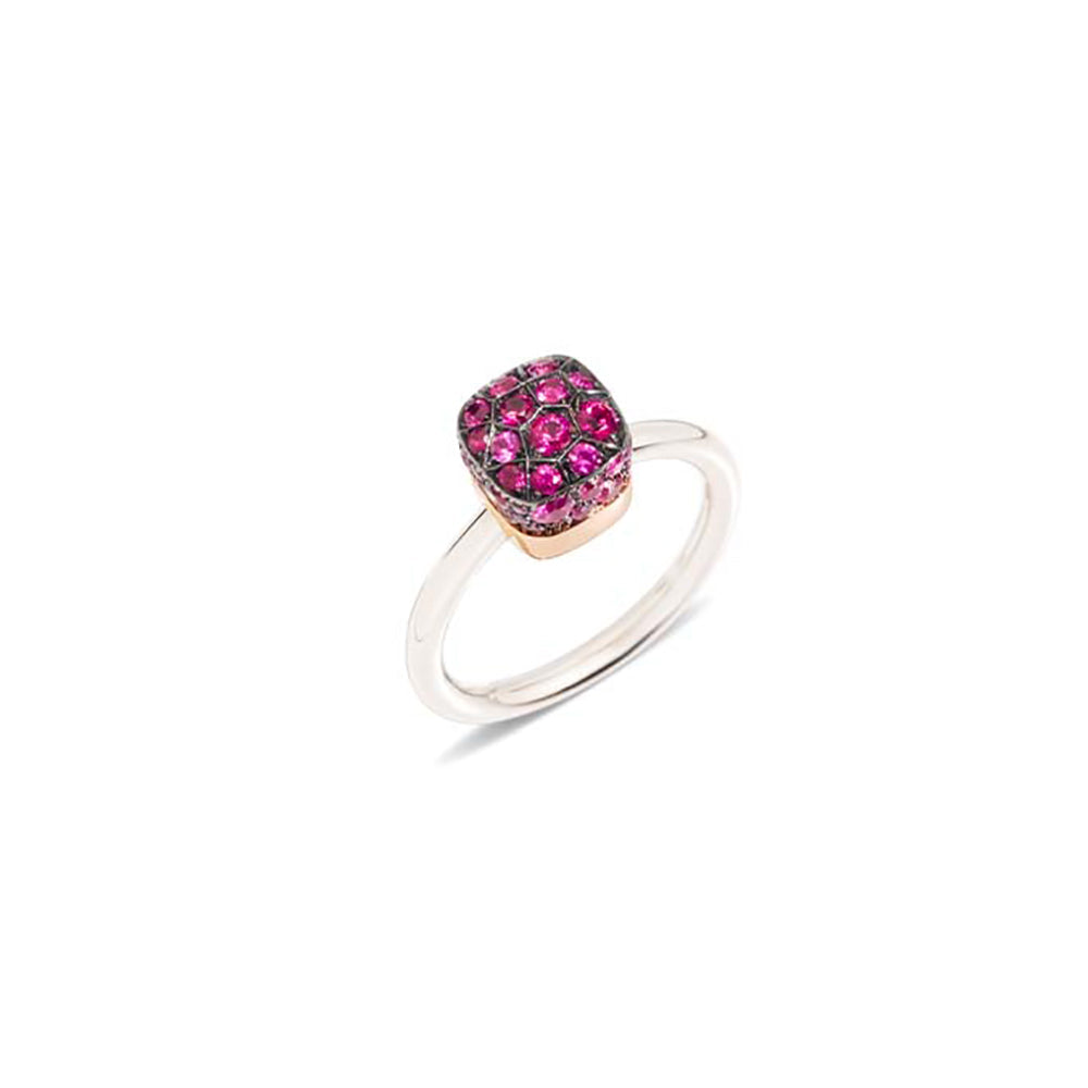 Bague Nudo Solitaire en Or Blanc & Rose 18K & Rubis