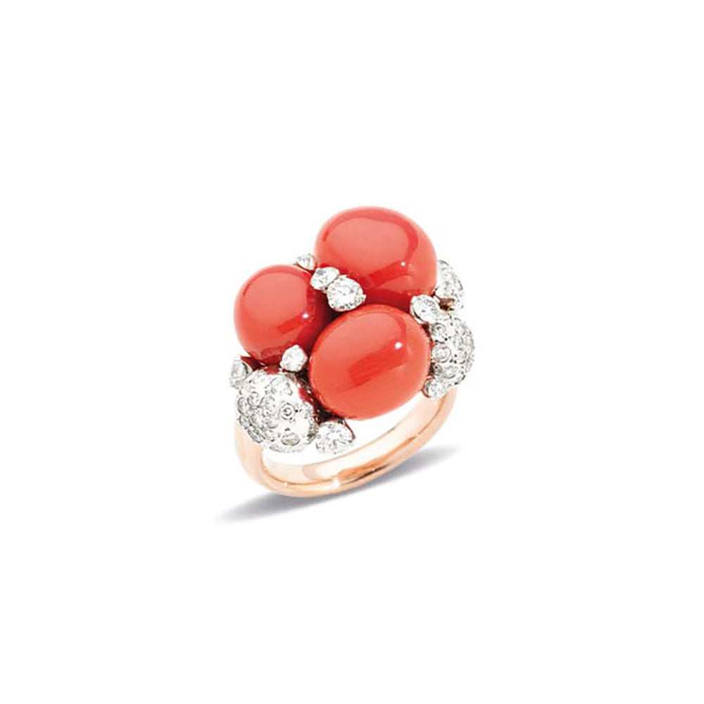 Bague Capri en Or Blanc & Rose 18K & Diamant Blanc et Corail