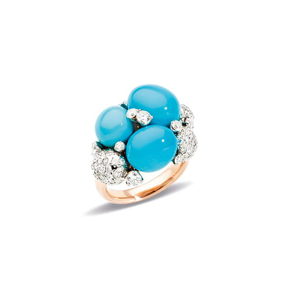Bague Capri en Or Blanc & Rose 18K & Diamant Blanc et Turquoise