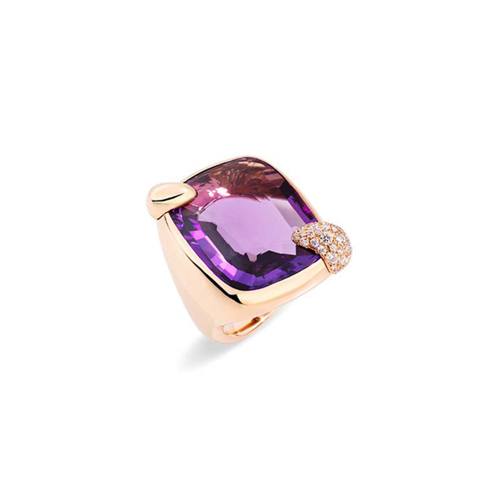 Bague Ritratto en Or Rose 18K & Diamant Blanc et Améthyste