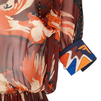 Robe longue col bateau en soie - Orange & Bordeaux
