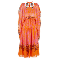 Robe longue fluide en soie - Orange