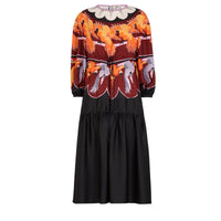Robe longue style empire en soie - Noir & Bordeaux