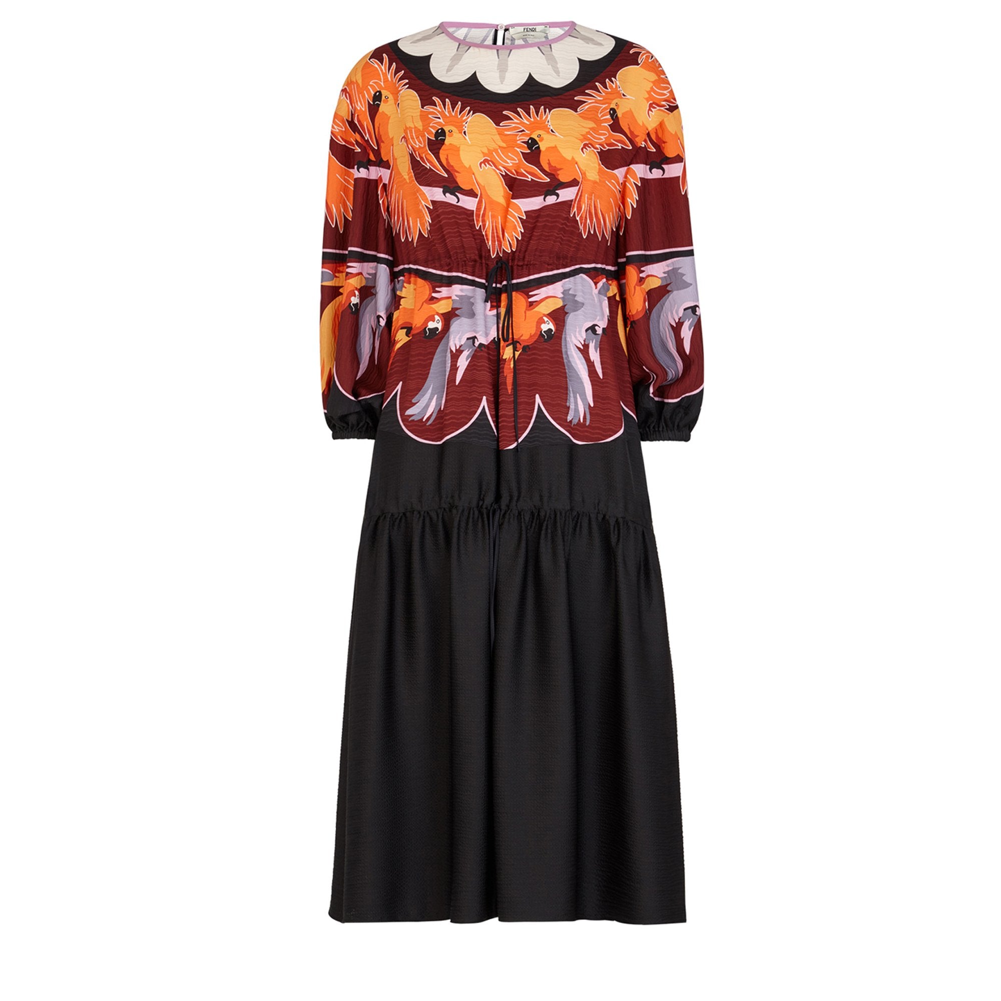 Robe longue style empire en soie - Noir & Bordeaux
