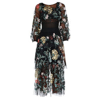 Robe en tulle à motifs fleuris - Noir