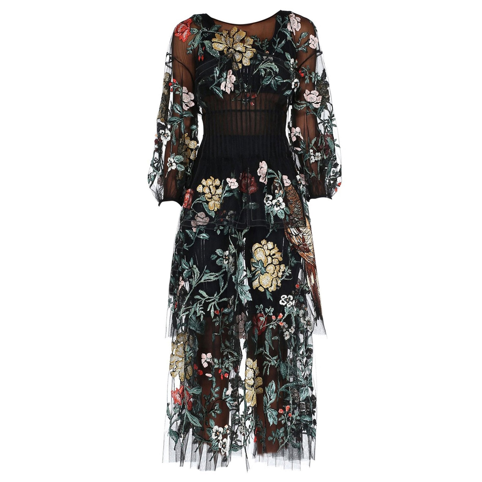 Robe en tulle à motifs fleuris - Noir