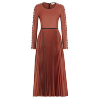 Robe mi-longue plissée en laine - Rouge orangé