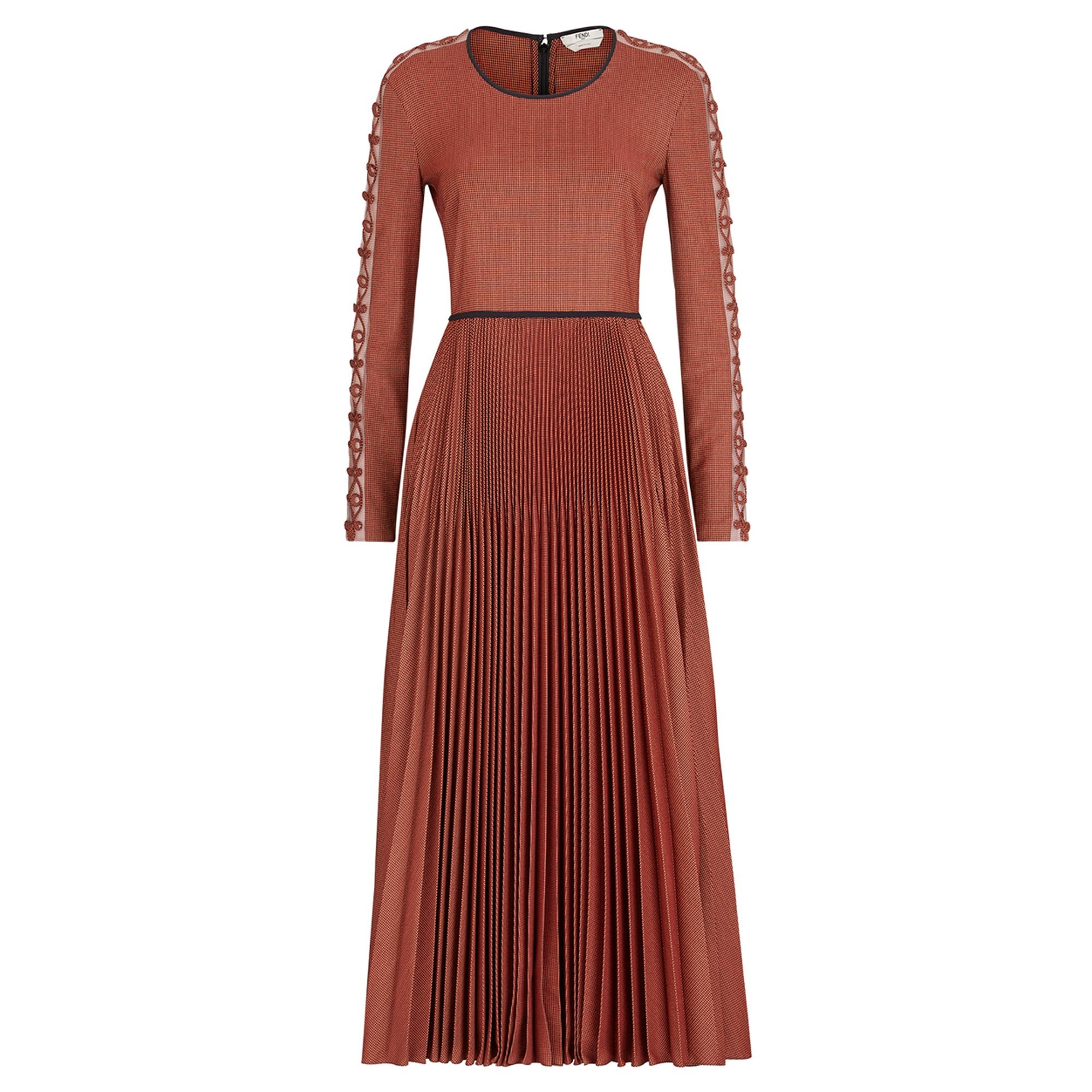 Robe mi-longue plissée en laine - Rouge orangé