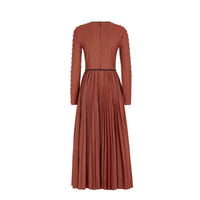 Robe mi-longue plissée en laine - Rouge orangé