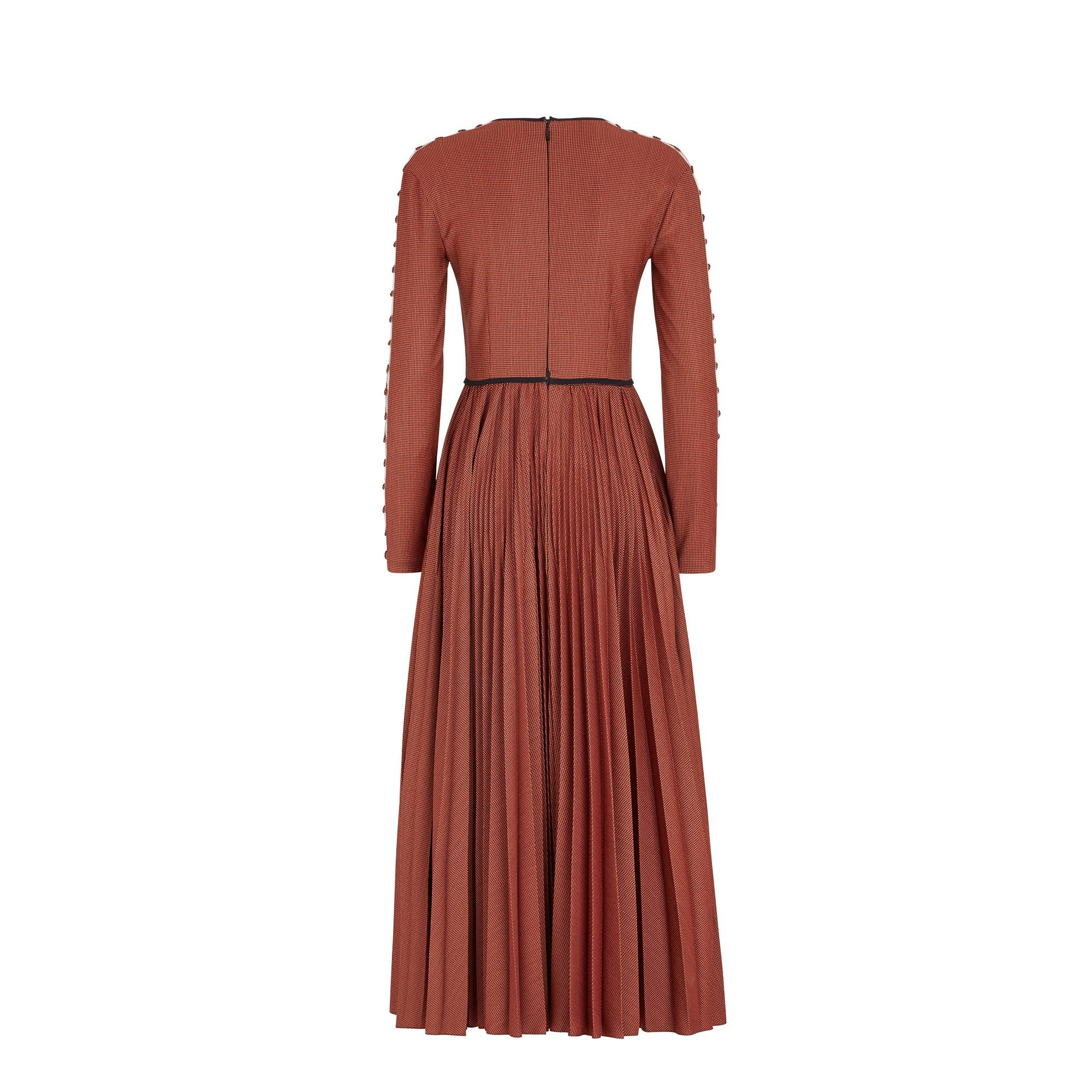Robe mi-longue plissée en laine - Rouge orangé