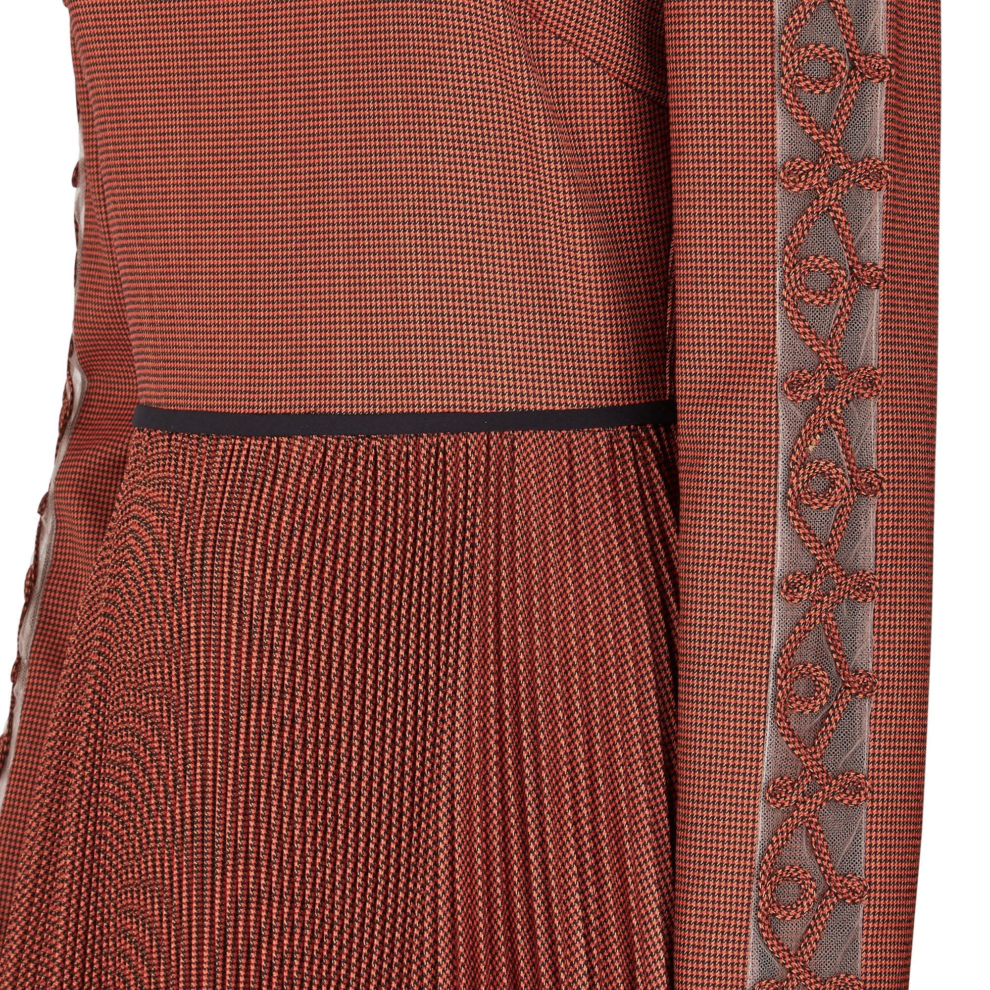 Robe mi-longue plissée en laine - Rouge orangé