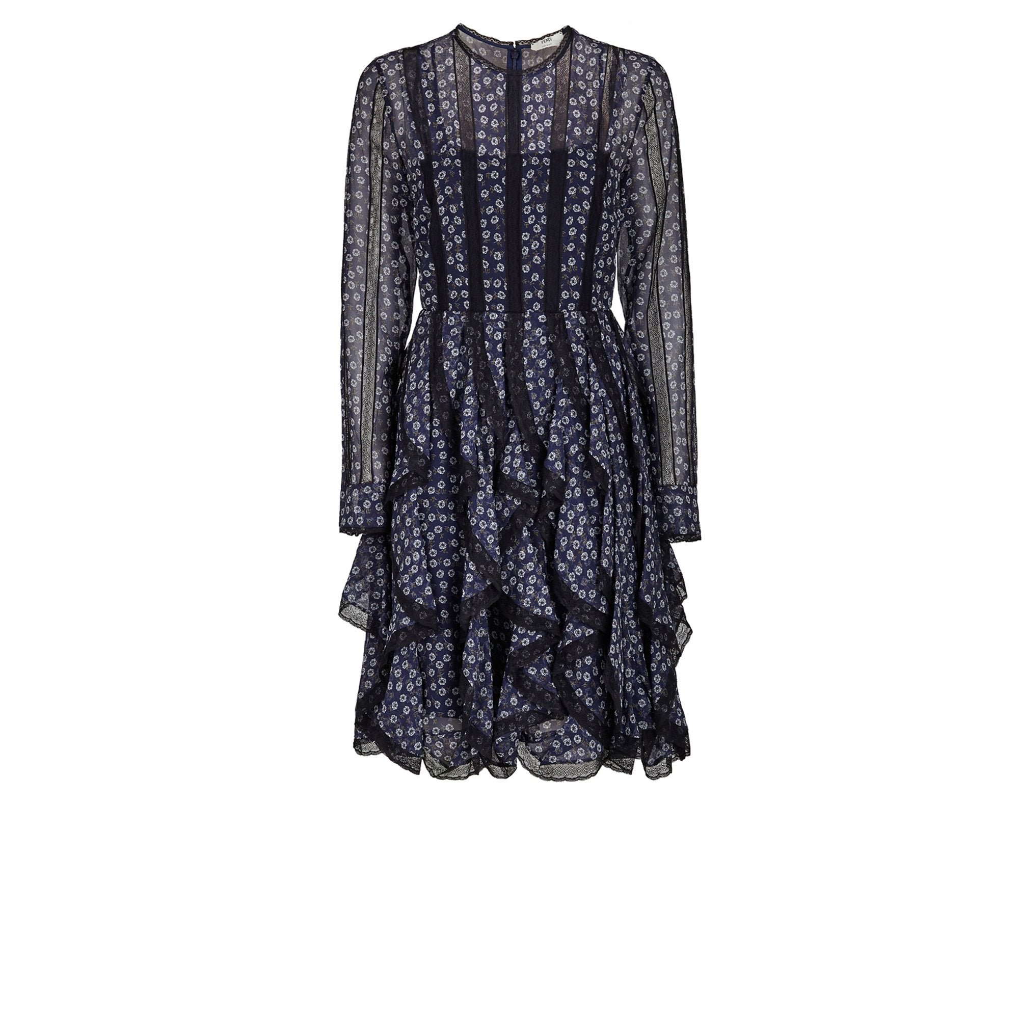 Robe à motif floral en soie - Bleu