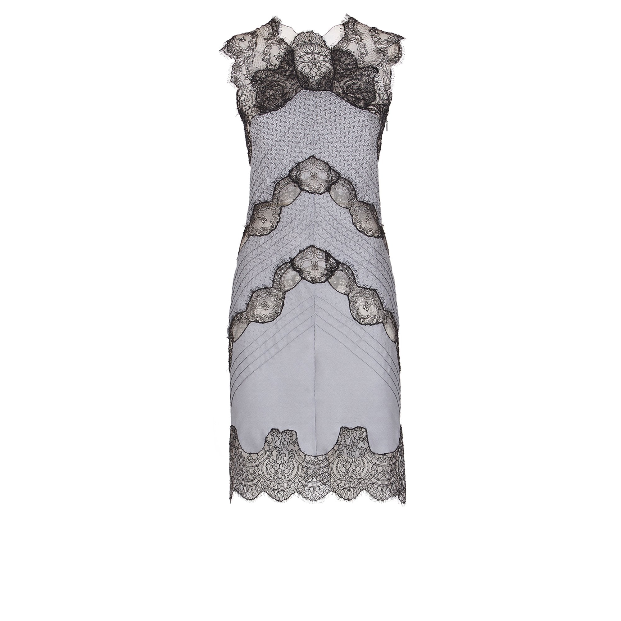 Robe fourreau en soie & dentelle - Gris