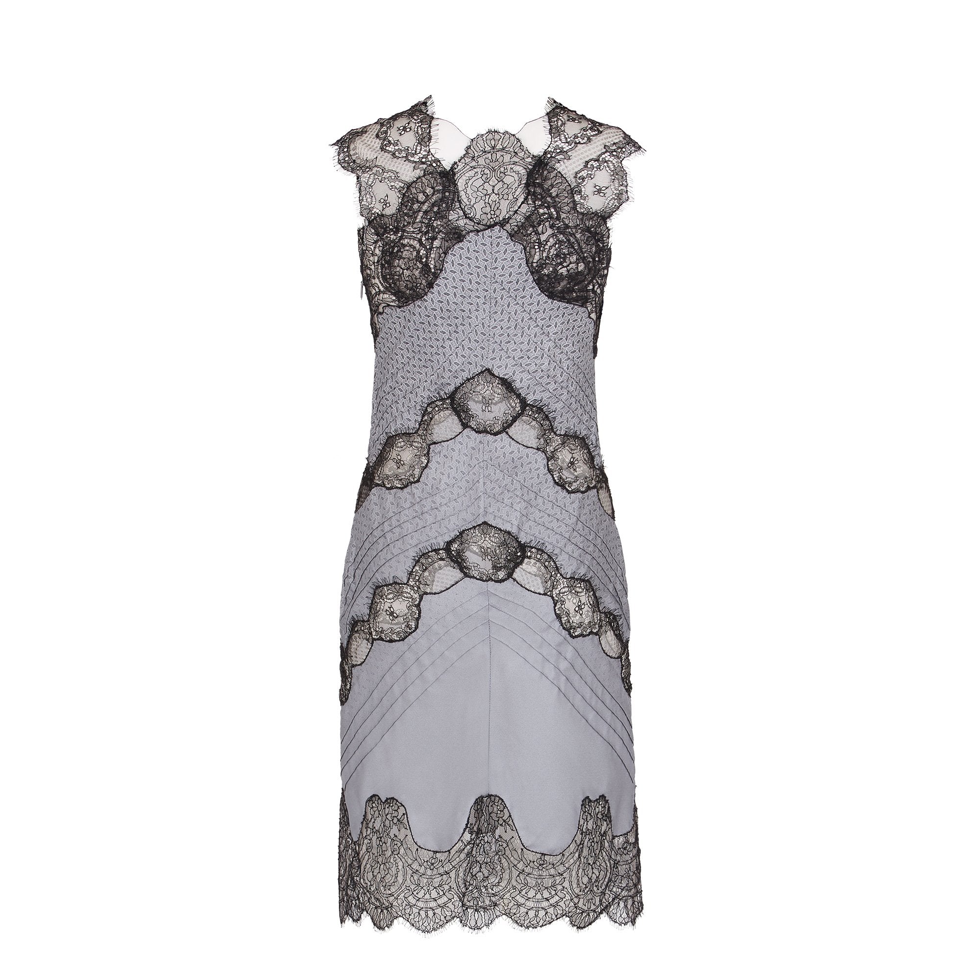 Robe fourreau en soie & dentelle - Gris