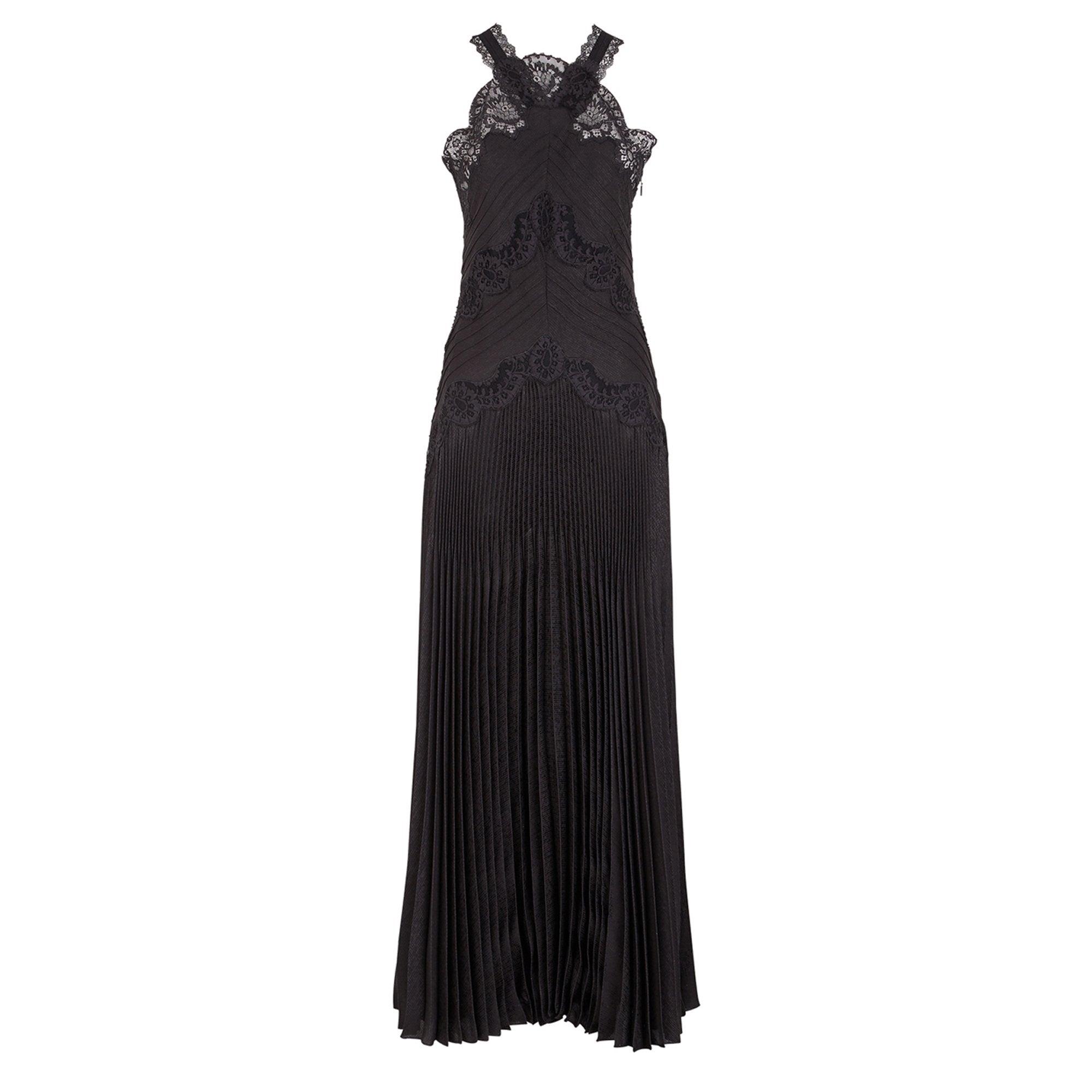 Robe en satin jacquard & dentelle - Noir