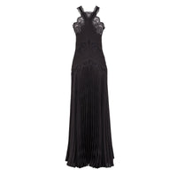 Robe en satin jacquard & dentelle - Noir