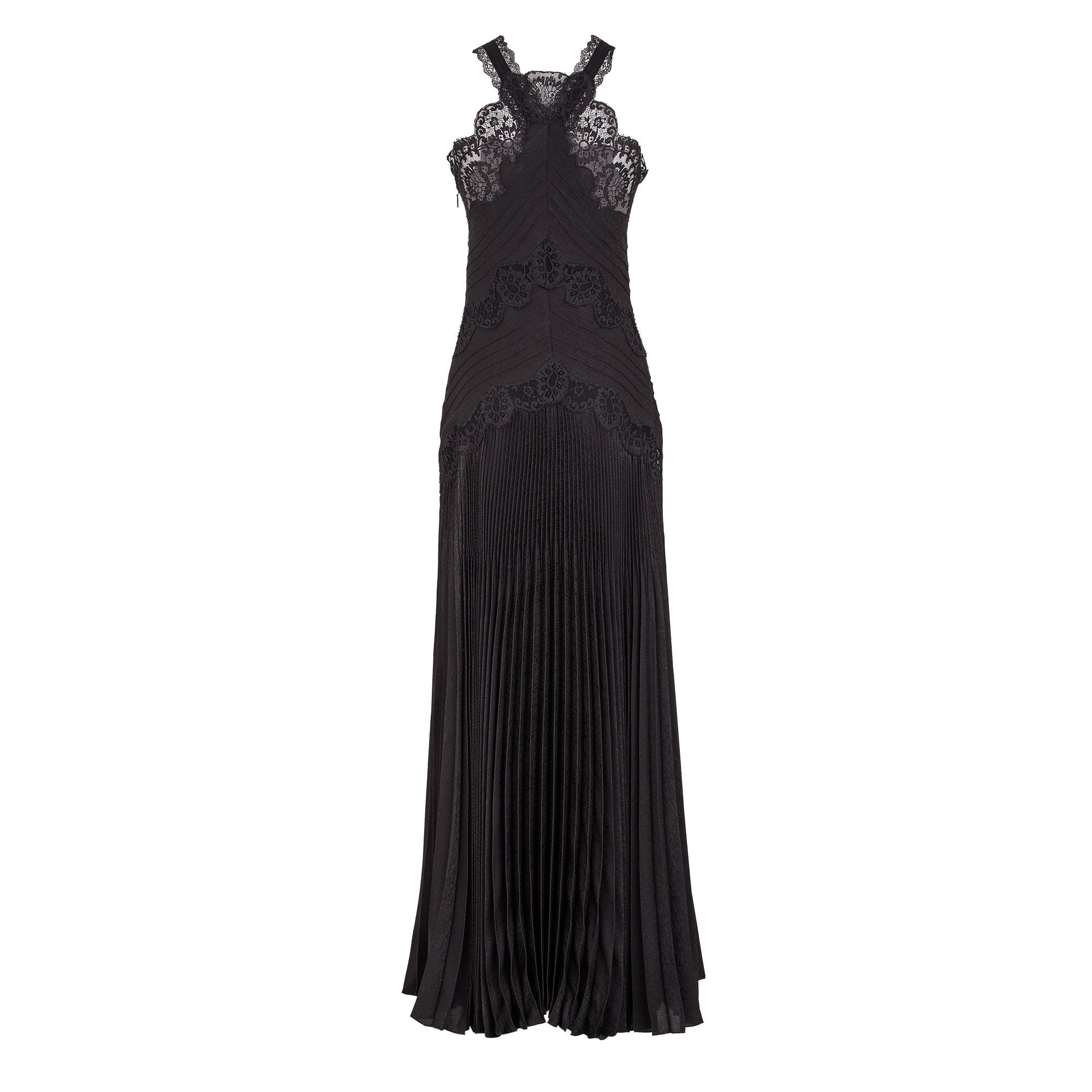 Robe en satin jacquard & dentelle - Noir
