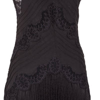 Robe en satin jacquard & dentelle - Noir