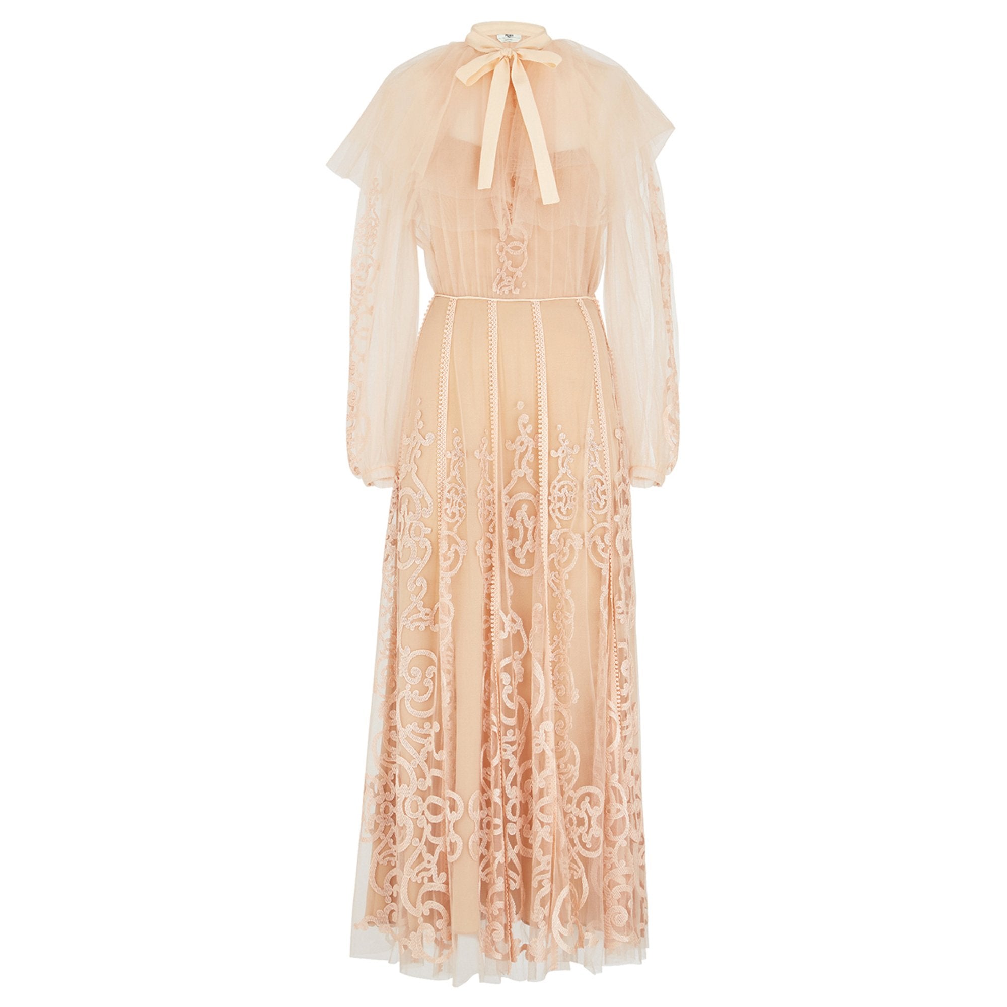 Robe fluide col lavallière - Beige rosé