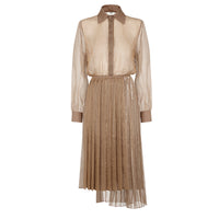 Robe brodée en soie - Beige