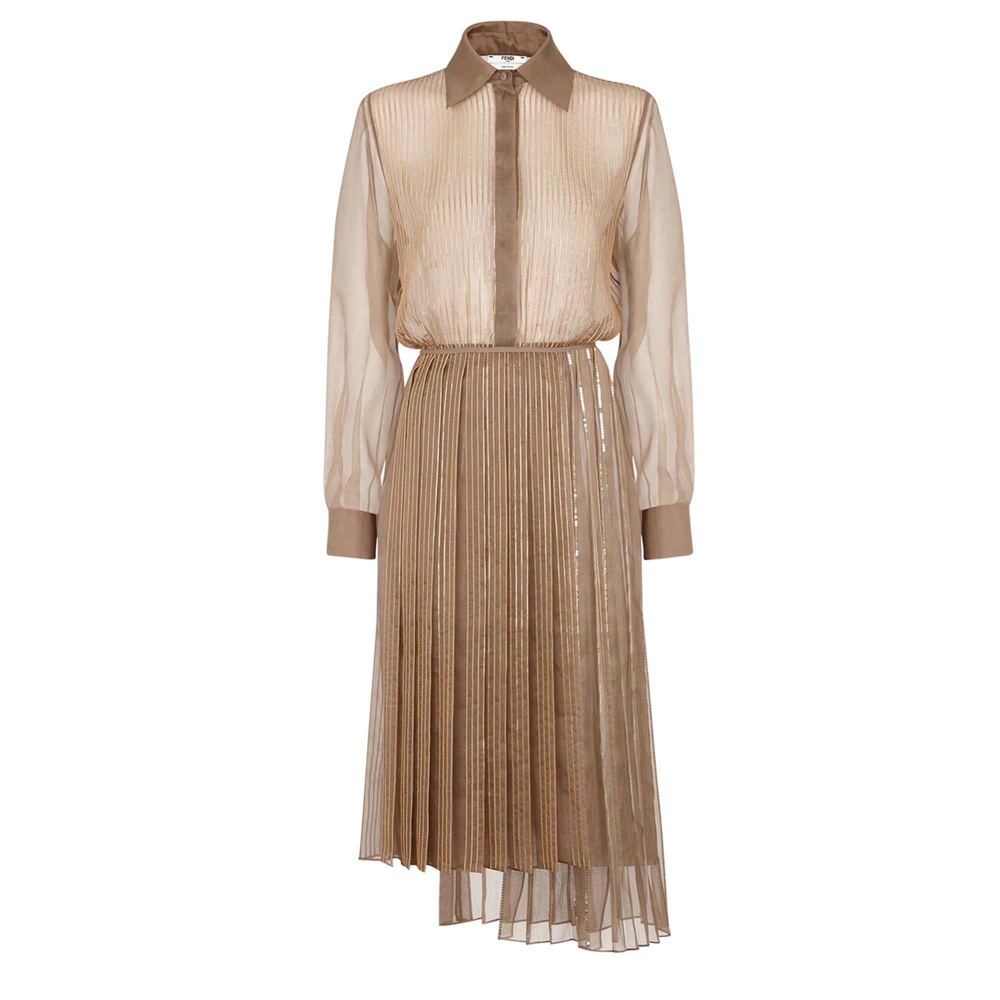 Robe brodée en soie - Beige