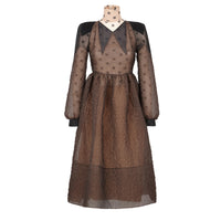 Robe plume en soie - Marron