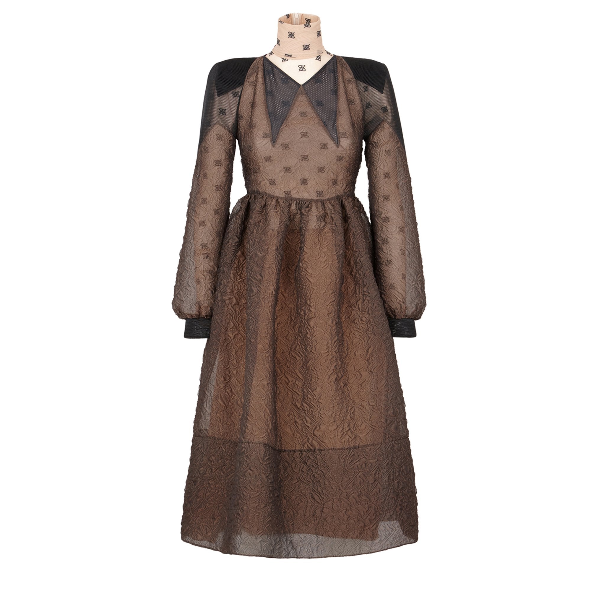 Robe plume en soie - Marron